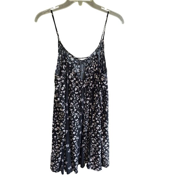 Black Floral Spaghetti Strap Mini Dress With Lace Trim L - Picture 2 of 5